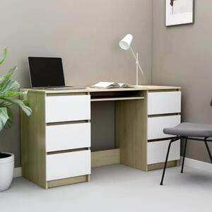 Writing Desk White and Sonoma Oak 140x50x77 cm Engineered Wood