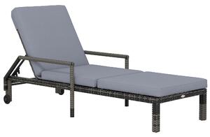 Outsunny Rattan Wicker Sun Lounger, Outdoor Recliner Chair with 5-Level Adjustable Backrest, 2 Wheels, Mixed Grey