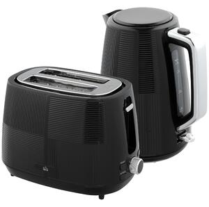 HOMCOM Kettle and Toaster Set, 1.7L 3000W Fast Boil Kettle & 2 Slice Toaster Kitchen Set with Browning Controls, Boil-dry Protection, Black