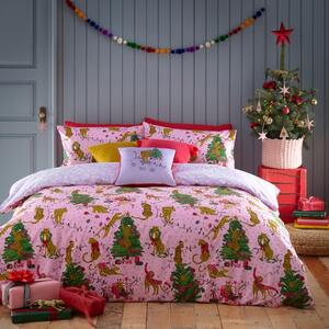 Furn. Purrfect Christmas Pink & Lilac Duvet Cover and Pillowcase Set