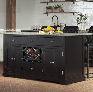 Kavala Grey Granite Marble Top Kitchen Island In Black
