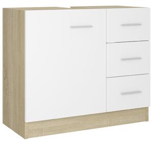 Sink Cabinet White and Sonoma Oak 63x30x54 cm Engineered Wood