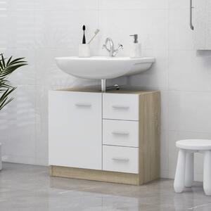 Sink Cabinet White and Sonoma Oak 63x30x54 cm Engineered Wood