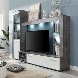 Texas Wooden Living Room Set In Concrete And White With LED