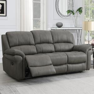 Claton Fabric Manual Recliner 3 Seater Sofa - Ultra Grey Suede