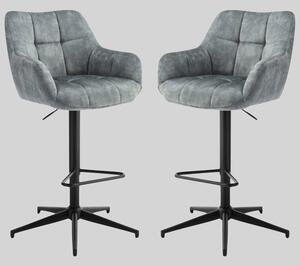 Joplin Stone Blue Fabric Gas Lift Bar Stools - Pair