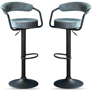 Hobart Stone Blue Fabric Bar Stools - Pair