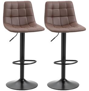 HOMCOM Adjustable Bar Stools Set of 2, Counter Height Barstools Dining Chairs 360° Swivel with Footrest for Home Pub and Kitchen, Brown