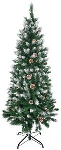 HOMCOM 5 Foot Snow Artificial Christmas Tree with Realistic Branches, Pine Cone, for Indoor Decoration, Green White