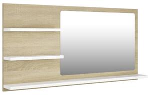 Bathroom Mirror White and Sonoma Oak 90x10.5x45 cm Engineered Wood