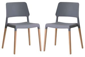 Rivera Plastic Dining Chairs With Beech Legs In Pair - Grey