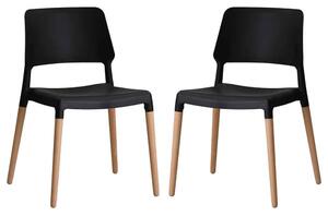 Rivera Plastic Dining Chairs With Beech Legs In Pair - Black