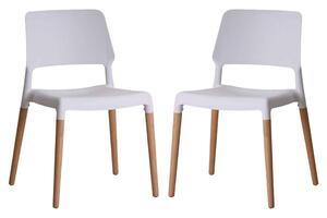Rivera Plastic Dining Chairs With Beech Legs In Pair - White