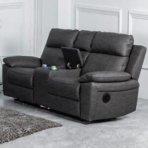 Hanford Fabric Electric Recliner 2 Seater Sofa With Console - Dark Grey