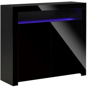 HOMCOM High Gloss LED Cabinet Cupboard Sideboard Buffet Console with RGB Lighting for Entryway, Dining Area, Living Room, Black