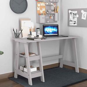 Travis Wooden Laptop Desk With 2 Shelves - Grey