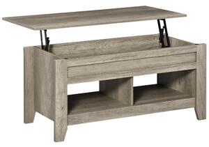 HOMCOM Lift Top Coffee Table w/ Hidden Storage Compartment Open Shelves Lift Tabletop Pop Up Centre Table for Living Room Oak Effect