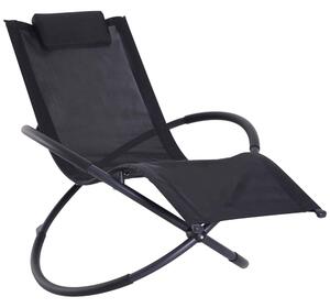 Outsunny Outdoor Orbital Lounger Zero Gravity Patio Chaise Foldable Rocking Chair w/ Pillow Black