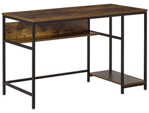 HOMCOM Compact Computer Desk, Small Home Office Study Table with Storage Shelf, Rustic Brown