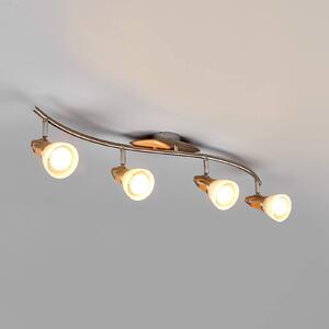 4-light wooden ceiling light Marena with E14 LEDs