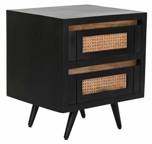 Nightstand DKD Home Decor Black Natural Rattan Mango wood 50 x 40 x 55 cm