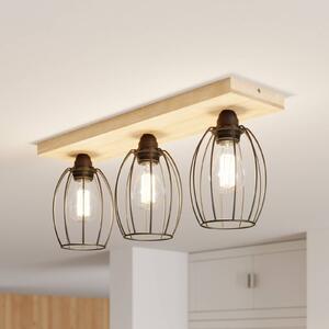 Beevly ceiling light, wood and metal, 3-bulb
