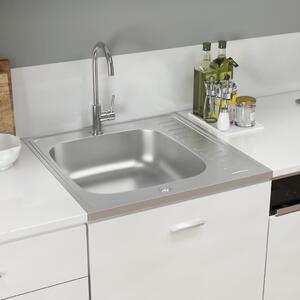Kitchen Sink with Drainer Set Silver 600x600x155 mm Stainless Steel