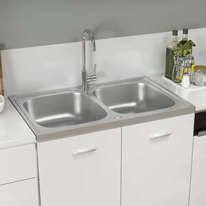 Kitchen Sink with Double Basins Silver 800x500x155 mm Stainless Steel