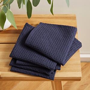Pack of 5 Soft Washed Cotton Waffle Face Cloths Navy (Blue)