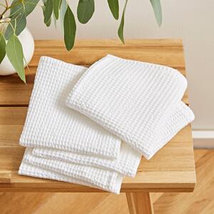 Pack of 5 Soft Washed Cotton Waffle Face Cloths White