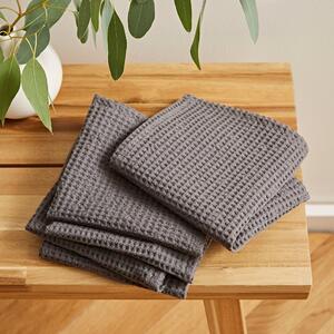 Pack of 5 Soft Washed Cotton Waffle Face Cloths Charcoal