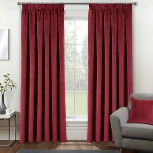 Oxford Velvet Thermal Blackout Ready Made Pencil Pleat Curtains Red