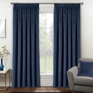 Oxford Velvet Thermal Blackout Ready Made Pencil Pleat Curtains Navy