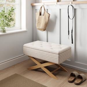 Wooden Storage Bench, Woven Stripe Natural Natural