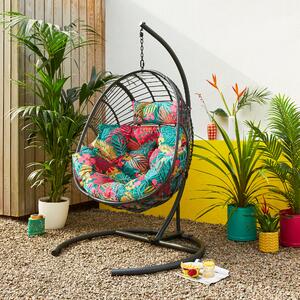 Black Egg Chair with Tropical Cushion Green