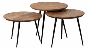 Set of 3 tables Wood Metal Iron Acacia 50 x 50 x 45 cm