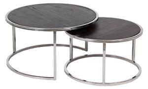 Set of 2 tables Brown Silver Stainless steel Mango wood 75 x 75 x 41 cm (2 Units)