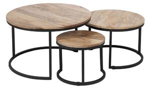 Set of 3 tables Black Natural 79 x 79 x 48 cm