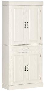 HOMCOM Kitchen Cupboard with 4 Doors, Freestanding Storage Cabinet with Wide Drawer and Shelves for Living Room, 180cm, White Wood Grain