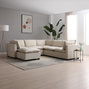 Moda Corner Modular Sofa with Chaise, Natural Boucle Cream