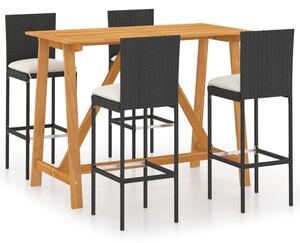 5 Piece Garden Bar Set with Cushions Poly Rattan Black