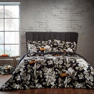 EW by Edinburgh Weavers Lavish Floral Noir 100% Cotton Sateen Duvet Cover & Pillowcase Set Black