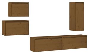 TV Cabinets 5 pcs Honey Brown Solid Wood Pine