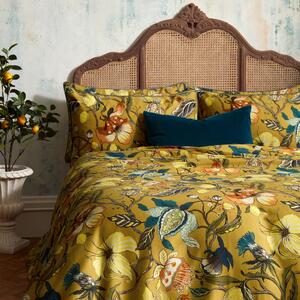 Morton Floral Ochre 100% Cotton Sateen Duvet Cover & Pillowcase Set Yellow