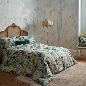 EW by Edinburgh Weavers Morton Floral Teal 100% Cotton Sateen Duvet Cover & Pillowcase Set Green/White