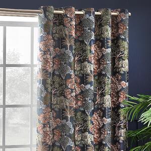Woodlands Eyelet Curtains Navy Blue/Green/Brown