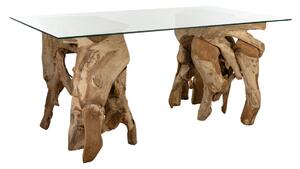 Dining Table Romimex Natural Glass Teak 180 x 75 x 100 cm