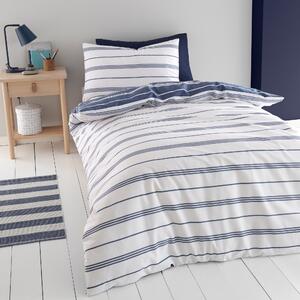 Falmouth Navy Striped Reversible Duvet Cover and Pillowcase Set Navy Blue and White