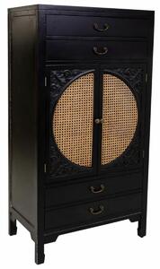 Cupboard Alexandra House Living Black Rattan Fir wood MDF Wood 40 x 135 x 70 cm