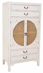 Cupboard Alexandra House Living White Rattan Fir wood MDF Wood 40 x 135 x 70 cm